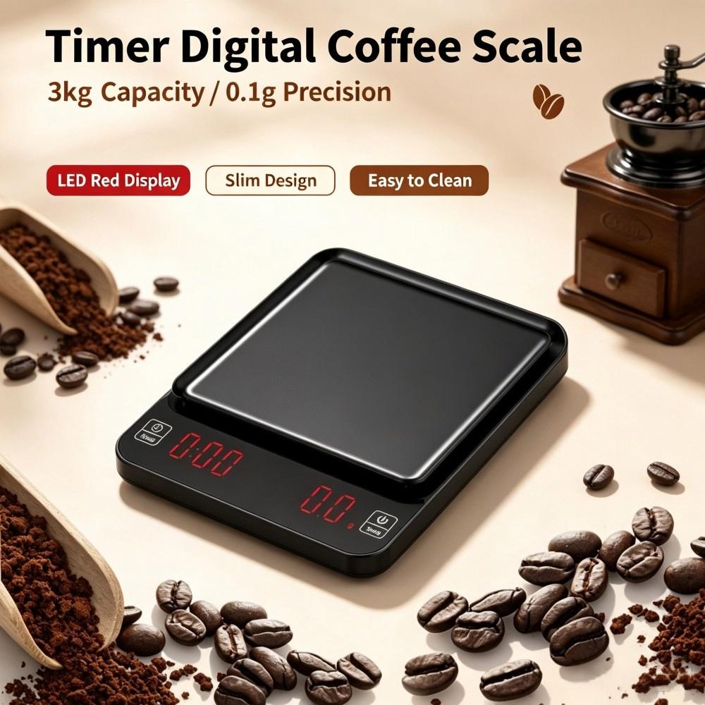 Baking In Kitchen - เครื่องชั่งกาแฟดิจิตอลความแม่นยำสูง 3 กก./0.1 กรัม, เครื่องชั่งครัวแบบพกพาพร้อมไฟ LED,