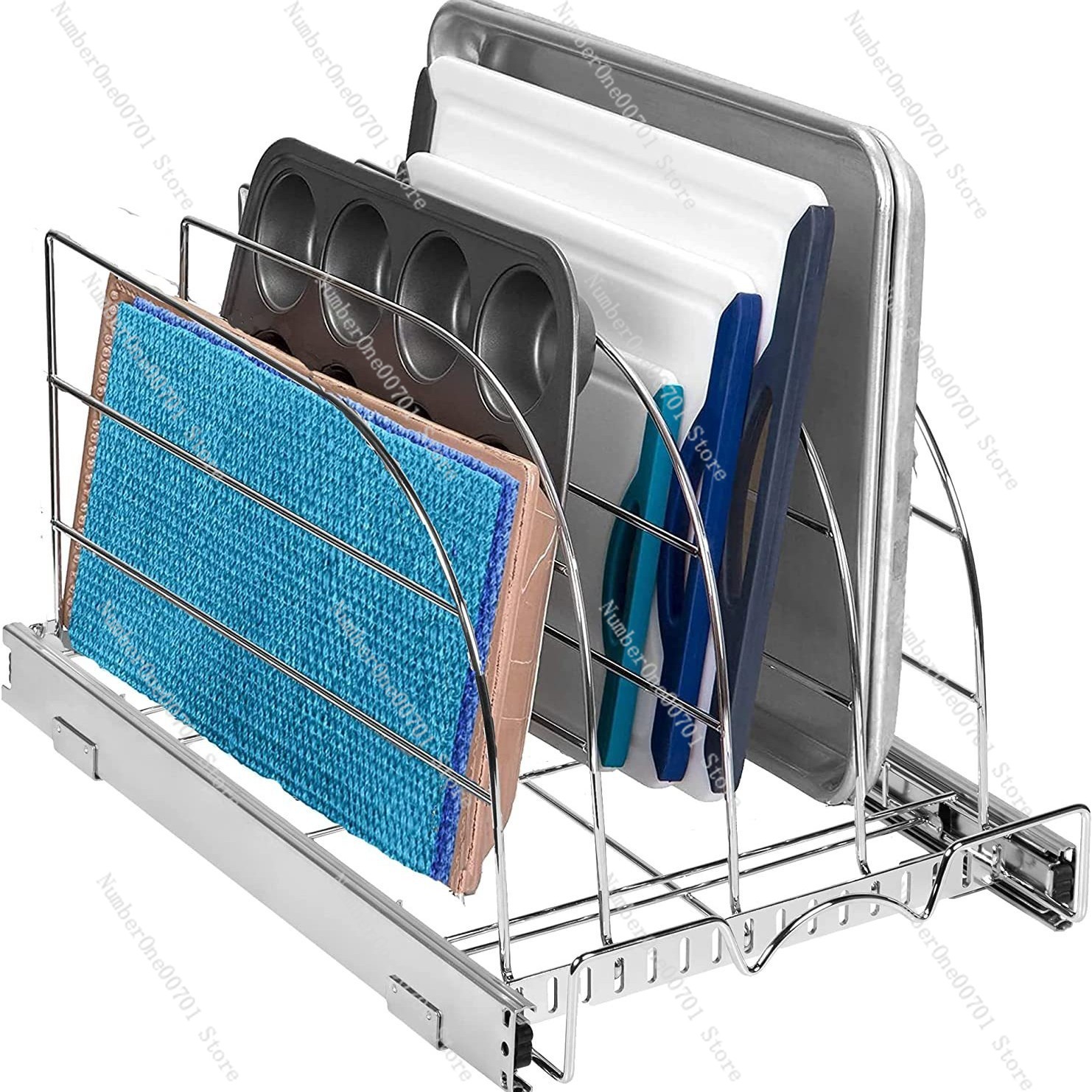 Kitchen Cabinet Baking Organizer - ตัวจัดระเบียบตู้ครัวแบบเลื่อนออกได้สำหรับถาดอบ ถาดรองอาหาร เขียง และกระทะ