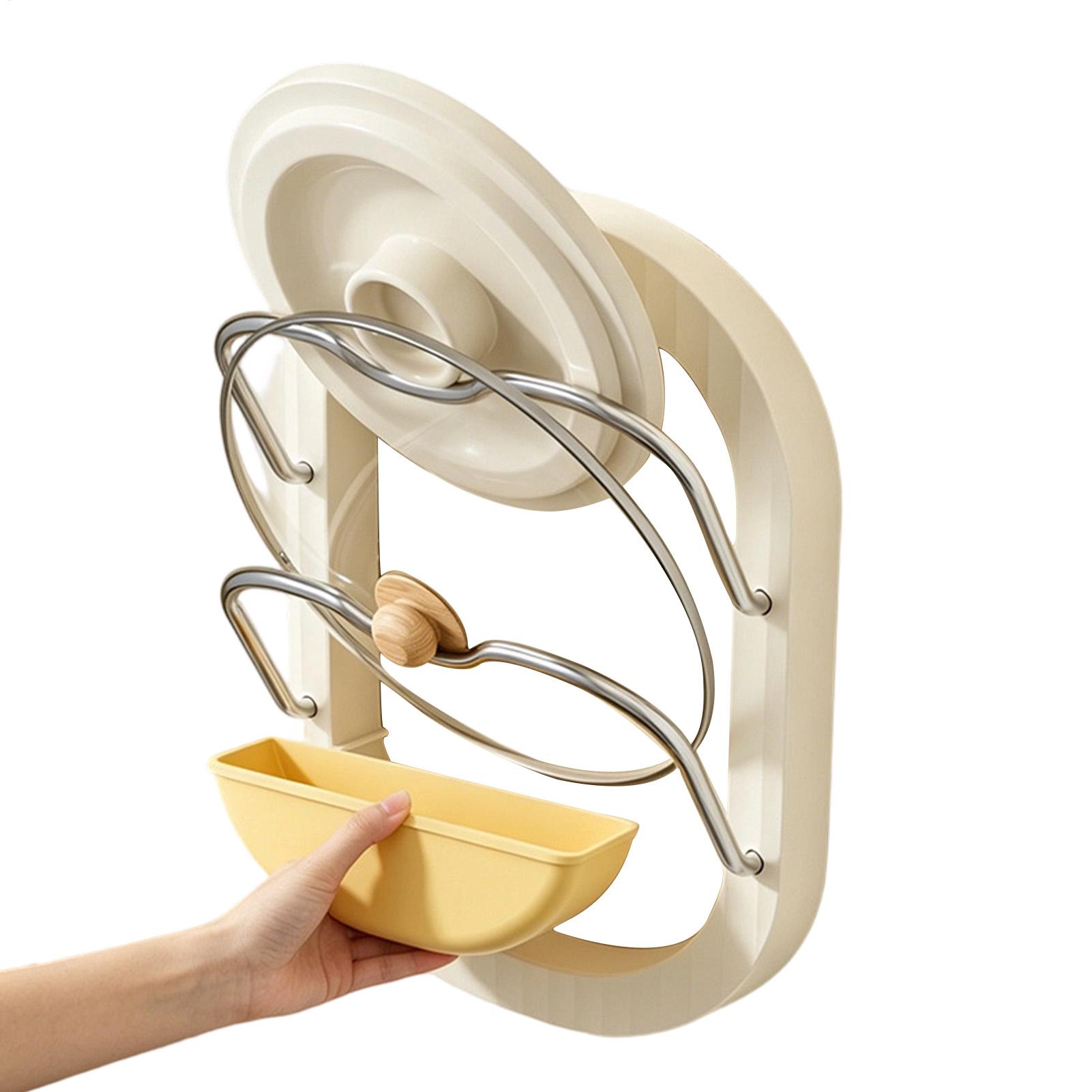 Kitchen Cabinet Baking Organizer - ที่วางฝาหม้อ 2 ชั้น แบบติดผนัง ไม่ต้องเจาะ ที่เก็บฝาหม้อ