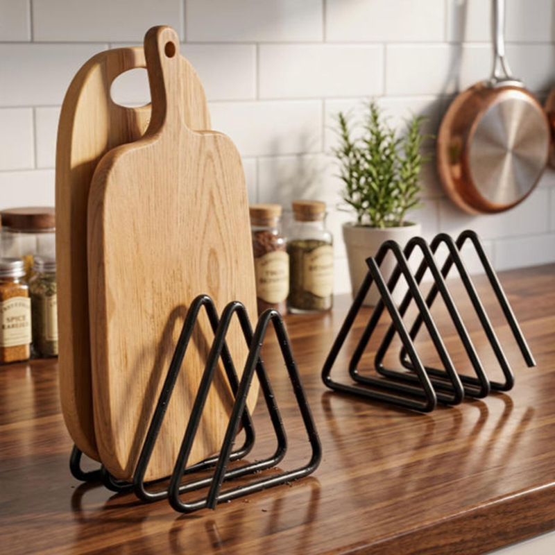 Kitchen Cabinet Baking Organizer - ชั้นวางเขียงทรงสามเหลี่ยม ประหยัดพื้นที่ ตู้เก็บของบนเคาน์เตอร์ ที่วางเขียง ถาดอบ อุปกรณ์จัดระเบียบครัว