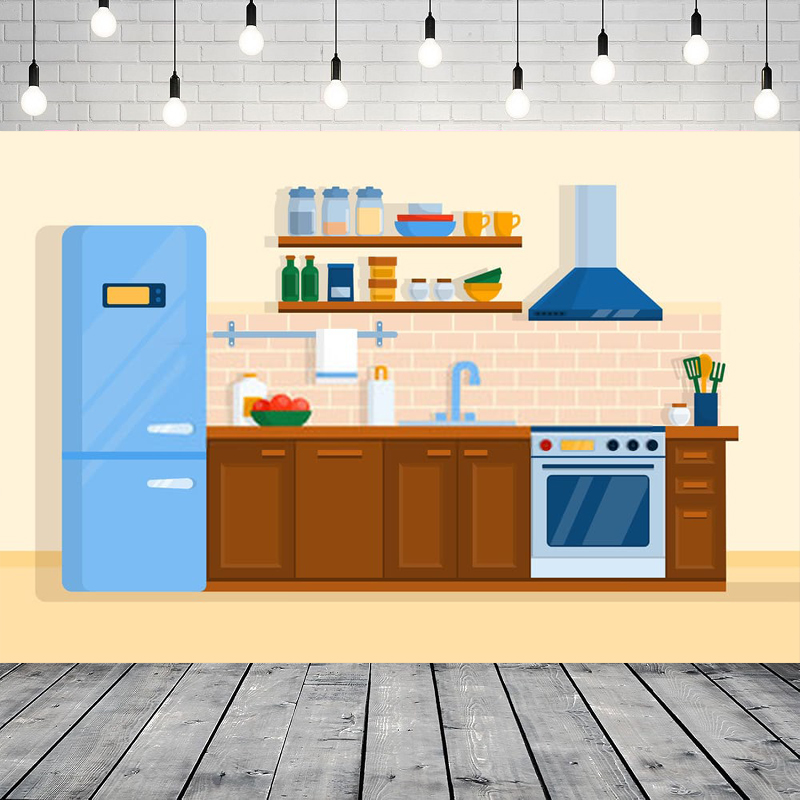 Kitchen Baking Background - การ์ตูนครัวการถ่ายภาพฉากหลังเด็กอบขนมทำอาหารสำหรับครัวทำอาหารพื้นหลังปาร์ตี้ที่บ้านฉากหลังตกแต่งผนังแบนเนอร์