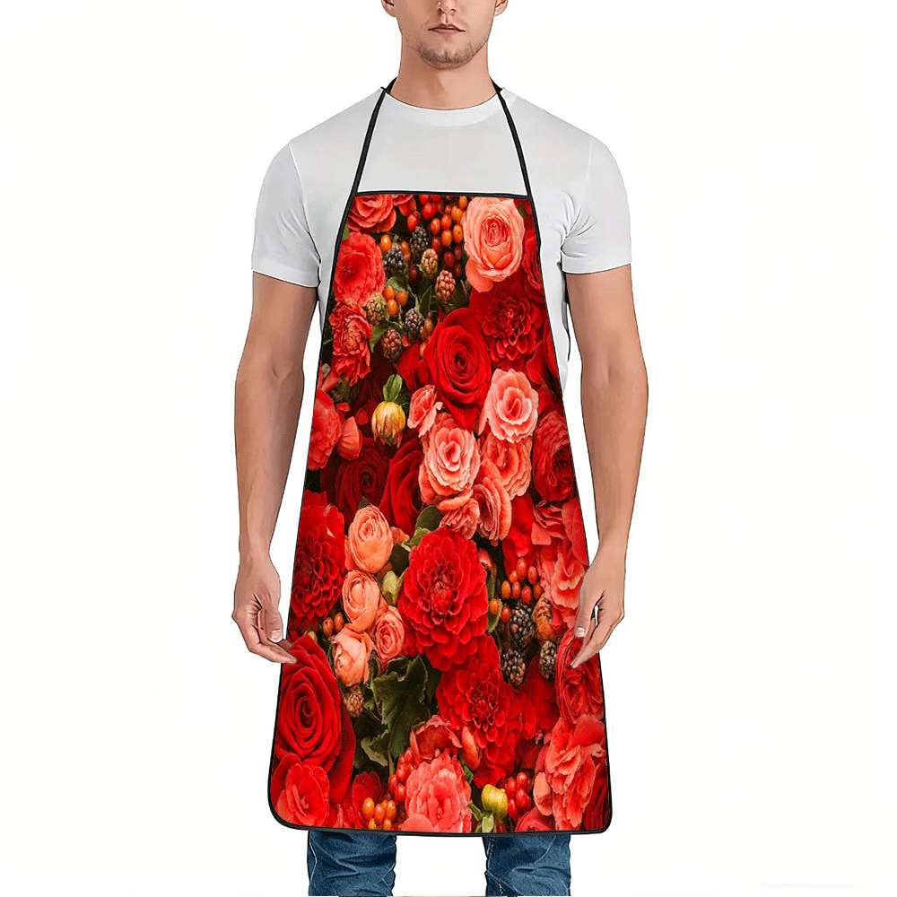 Kitchen Baking Gift Ideas - ผ้ากันเปื้อนธีมวันแม่คันทรีการ์เด้น 1 ชิ้น ลายดอกกุหลาบสีแดงและดอกคาร์เนชั่นสีแดง สำหรับทุกเพศ เหมาะสำหรับงานประดิษฐ์