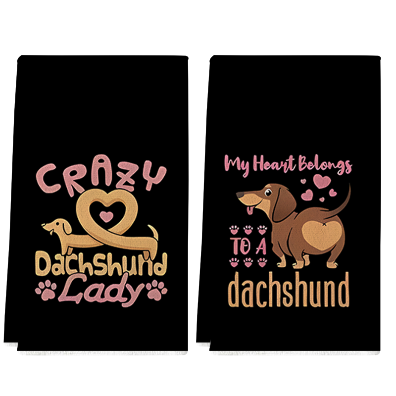 Kitchen Baking Background - ผ้าเช็ดครัวลายสุนัขพื้นหลังสีดำสำหรับวันวาเลนไทน์ 2 ชิ้น ขนาด 40x60 ซม.