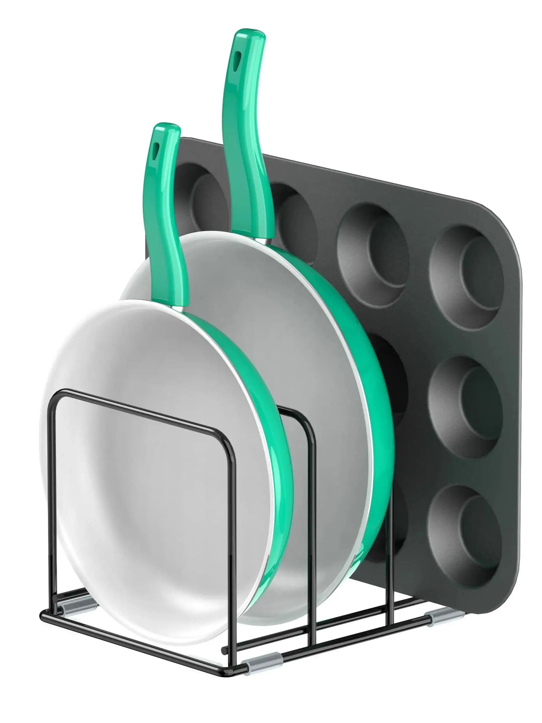 Kitchen Cabinet Baking Organizer - กระทะออแกไนเซอร์ตู้ครัว,ที่ใส่เครื่องครัวเหล็ก,ที่แบ่งช่อง 3 ช่องสําหรับถาดอบกระทะ