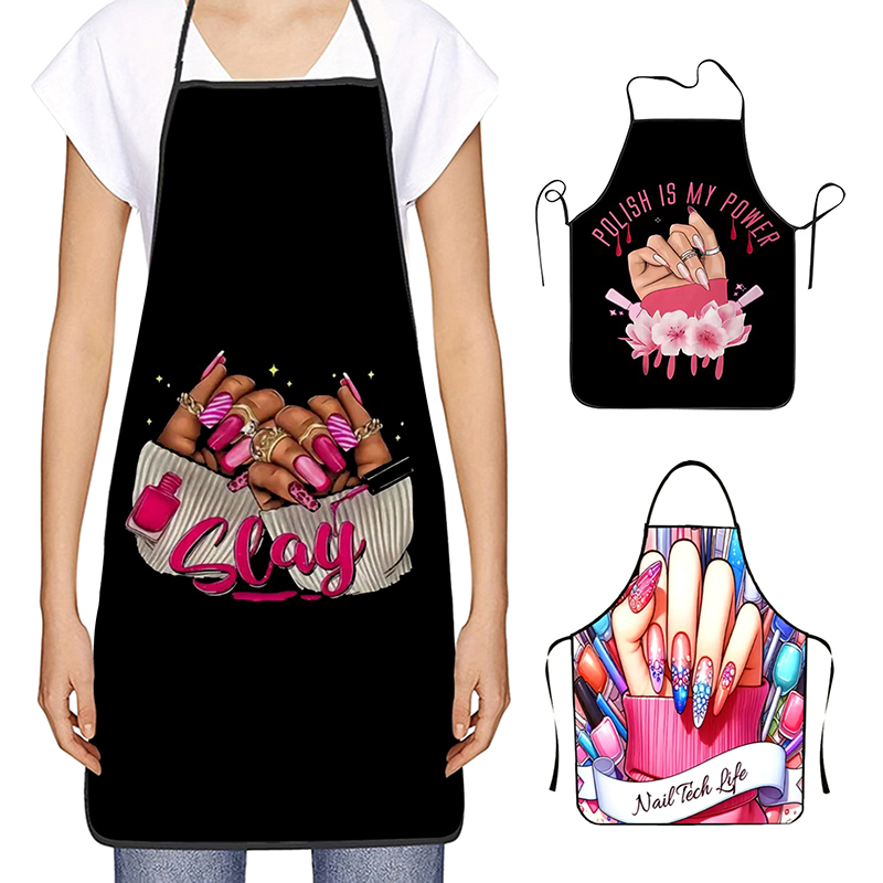 Baking In Kitchen - 1 ชิ้นเล็บพิมพ์ความงามห้องครัวผู้หญิงผ้ากันเปื้อนทําความสะอาดในครัวเรือน Pinafore Salon Home ทําอาหารเบเกอรี่เล็บเสื้อผ้าทํางาน