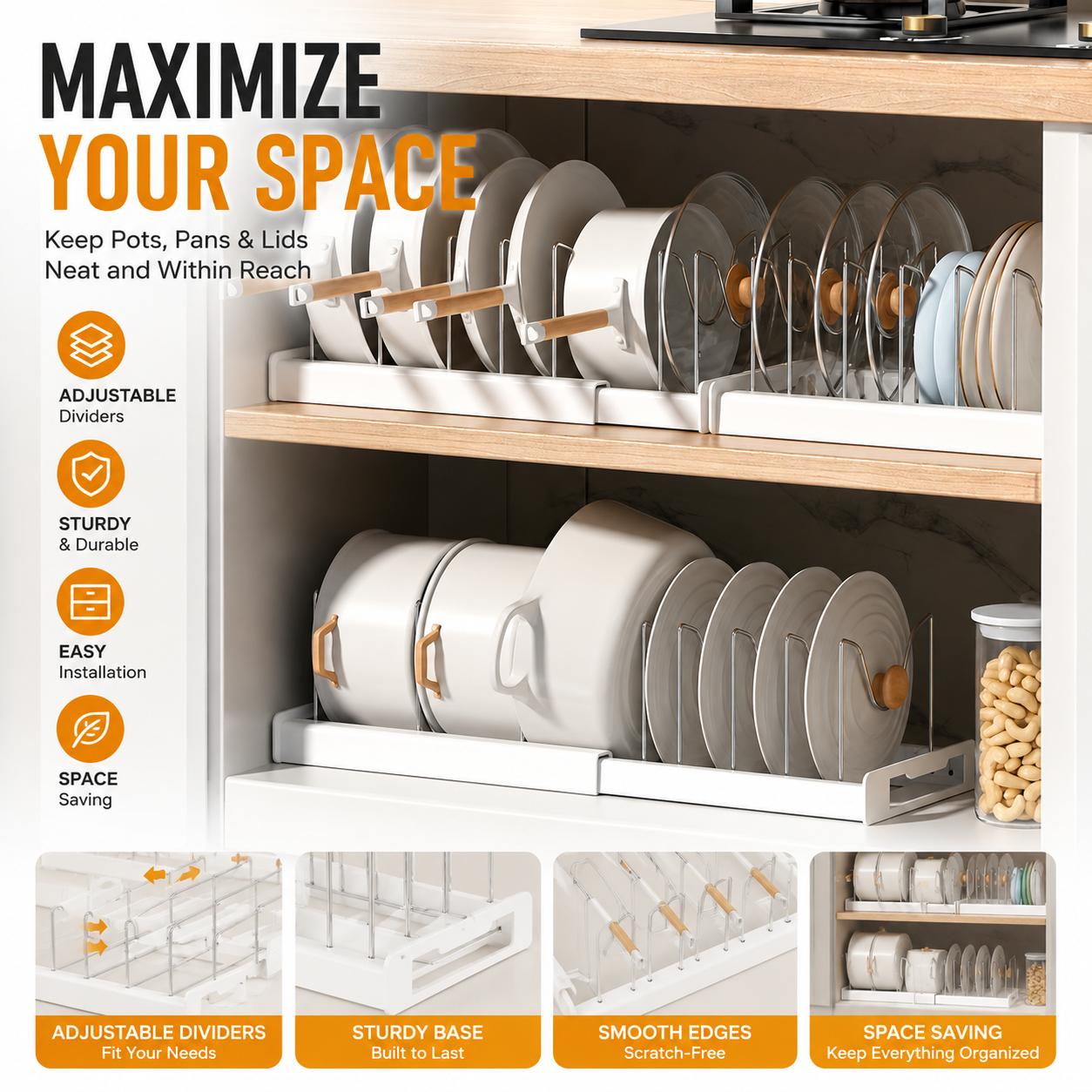 ชั้นวางจัดระเบียบหม้อและกระทะแ - Kitchen Cabinet Baking Organizer บทวิจารณ์และราคา
