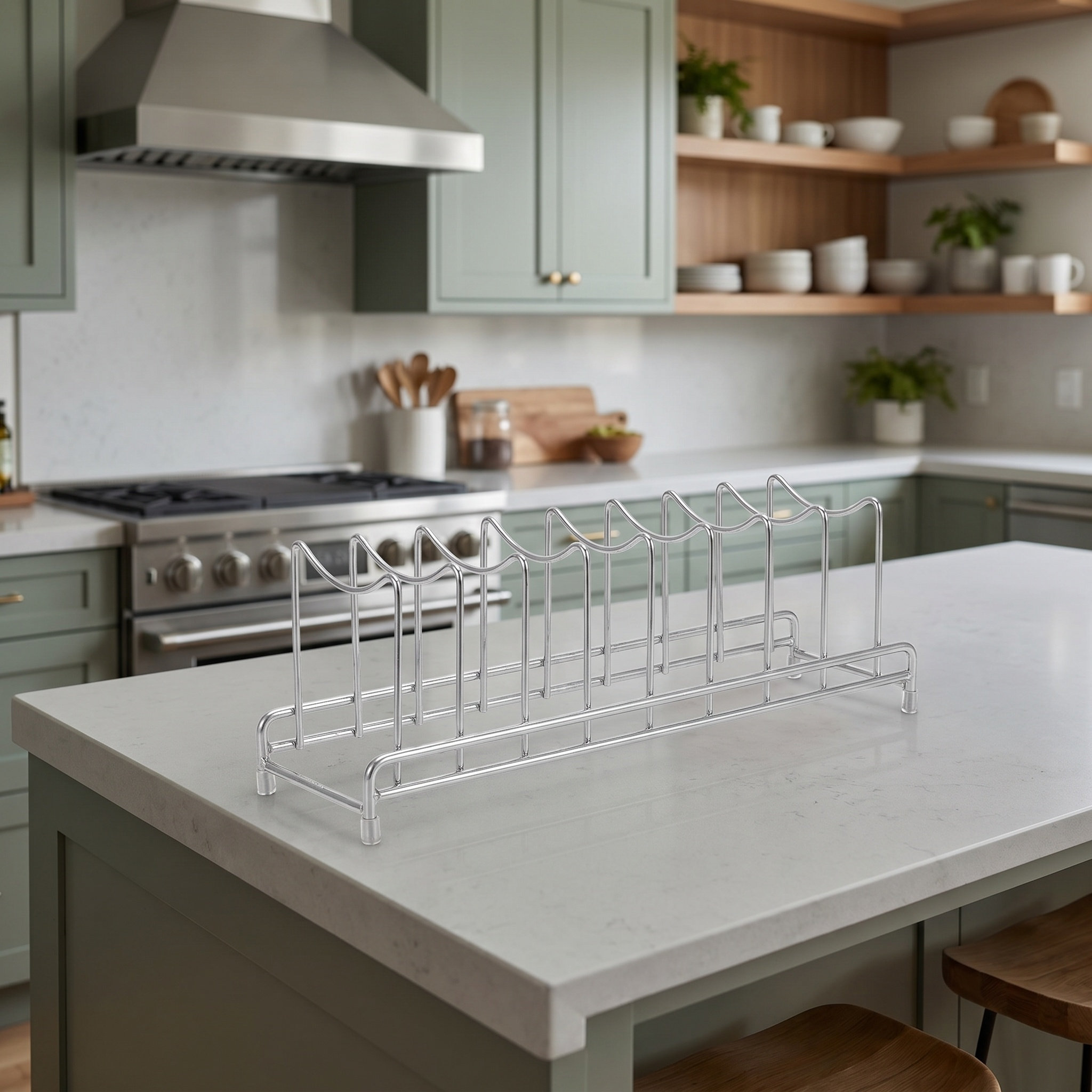 ชั้นวางฝาหม้อสแตนเลส 9 ช่อง สำ - Kitchen Cabinet Baking Organizer บทวิจารณ์และราคา