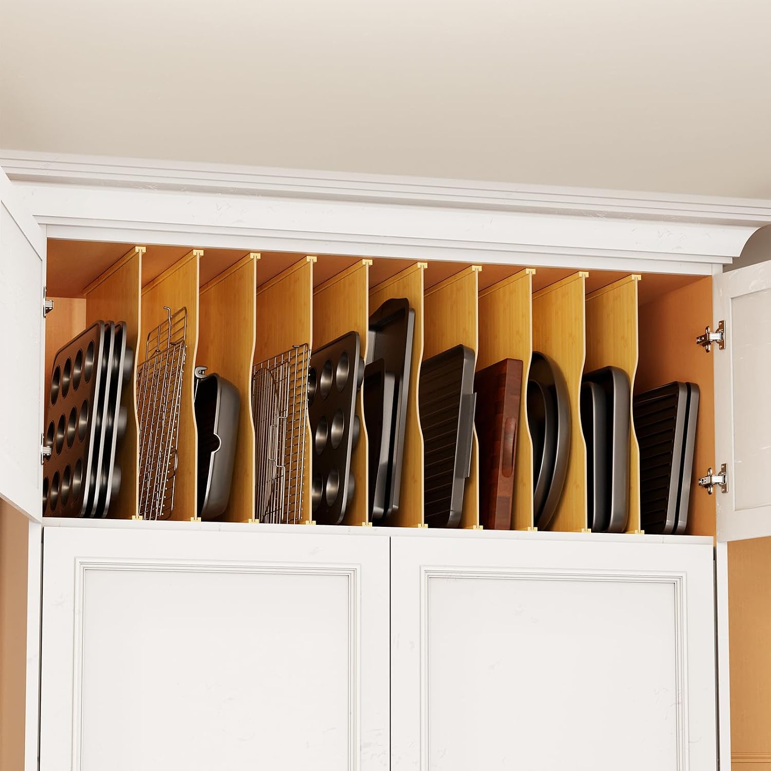 ชุด 10 ชิ้น แผ่นแบ่งถาดไม้ไผ่ส - Kitchen Cabinet Baking Organizer บทวิจารณ์และราคา