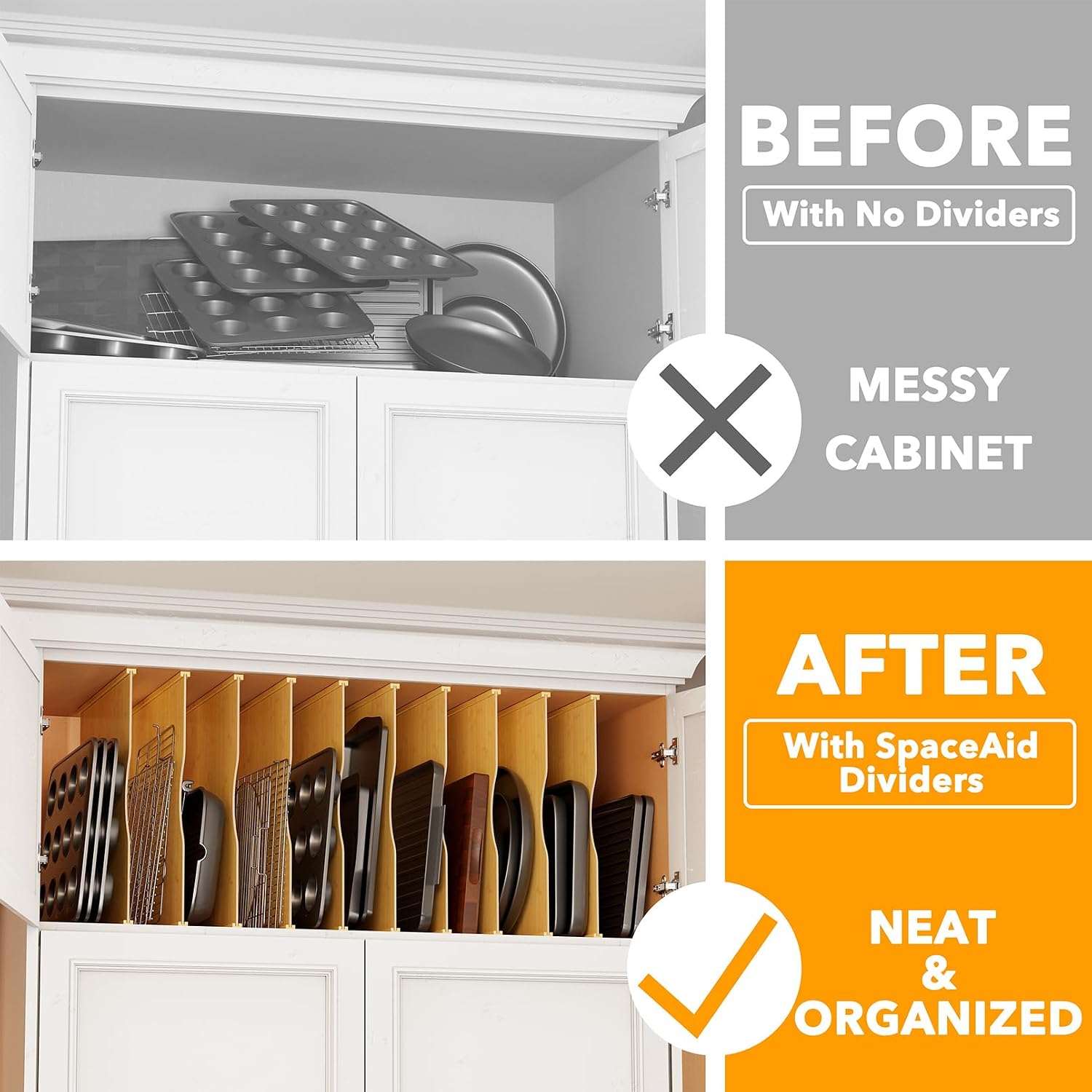 ชุด 10 ชิ้น แผ่นแบ่งถาดไม้ไผ่ส - Kitchen Cabinet Baking Organizer บทวิจารณ์และราคา
